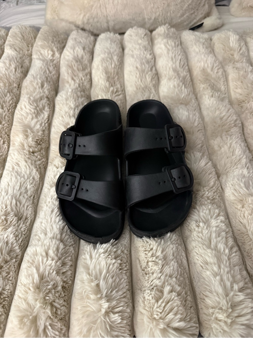 Black Double-Strap Slide Sandals